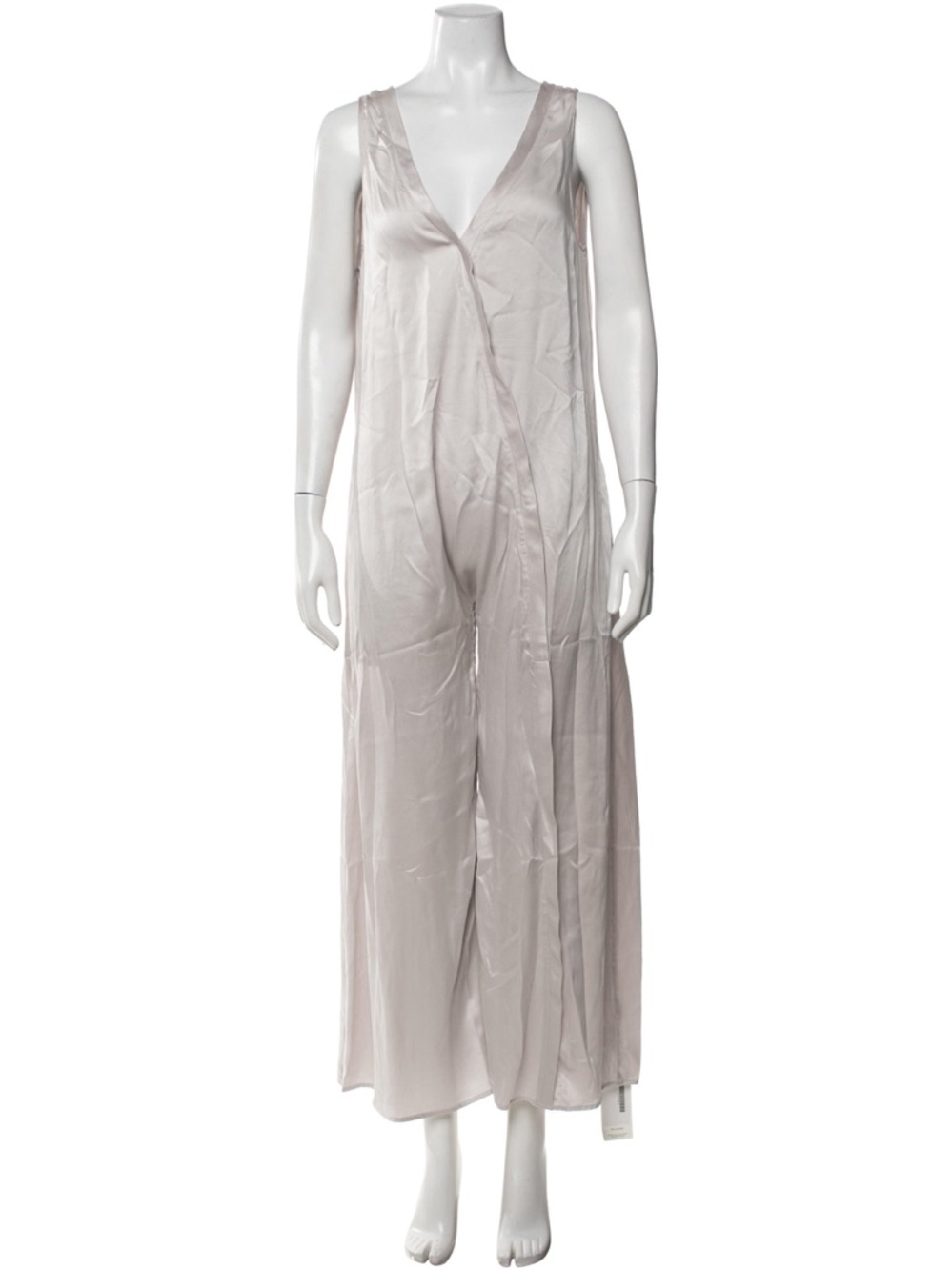Lunya Silk Women's Sleeveless V-Neck Wide-Leg Sleep Jumpsuit - Light grey L/XL